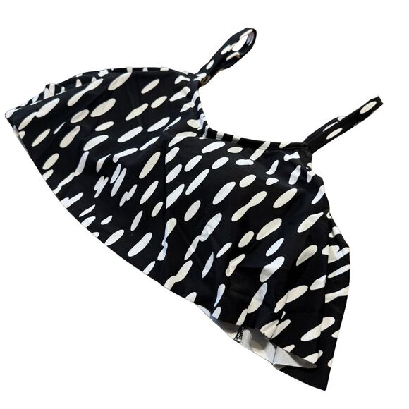 SHAPERMINT Swim Ruffled Bikini Top Padded Elongated Polka Dot Black White NWOT M - Picture 2 of 6